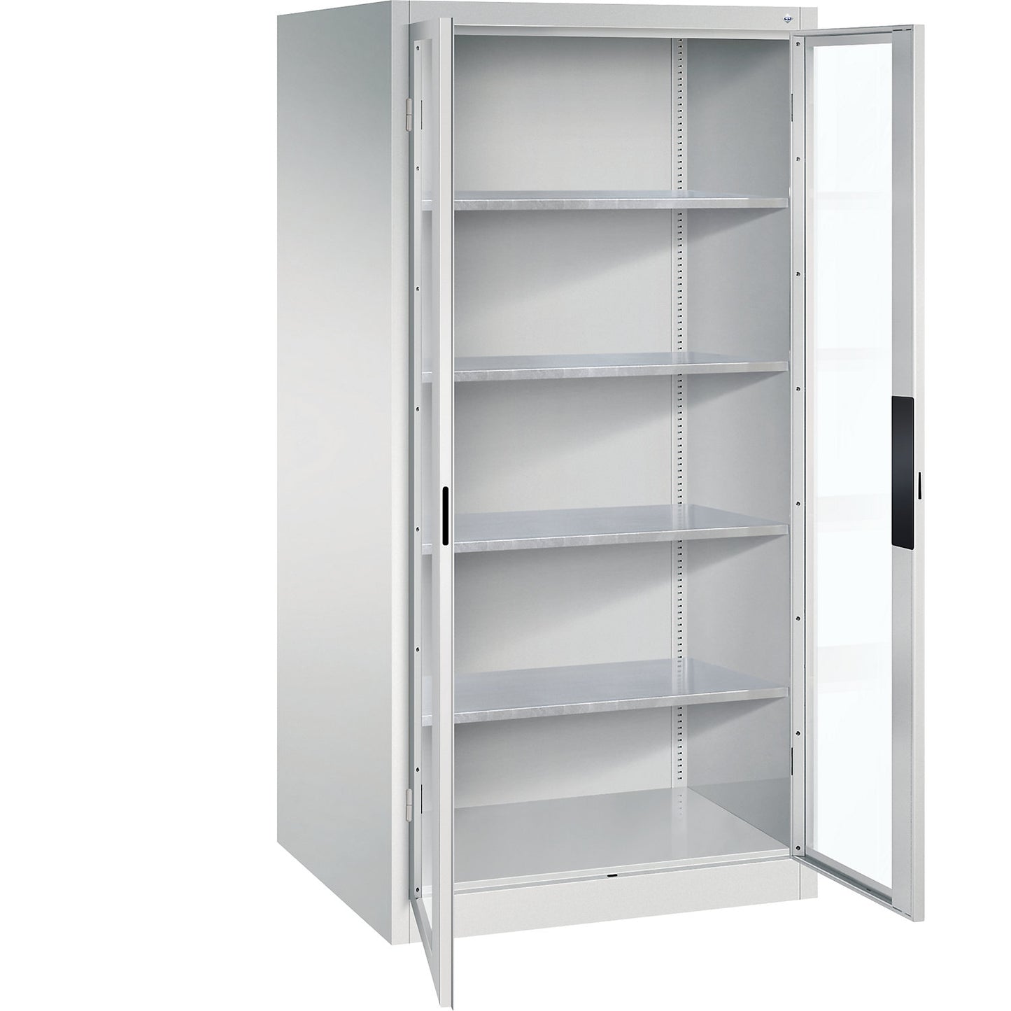 Vision panel double door cupboard, HxWxD 1950 x 930 x 800 mm, 4 shelves, light grey / light grey.