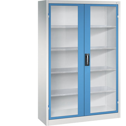 Vision panel double door cupboard, HxWxD 1950 x 1200 x 400 mm, 4 shelves, light grey / light blue.