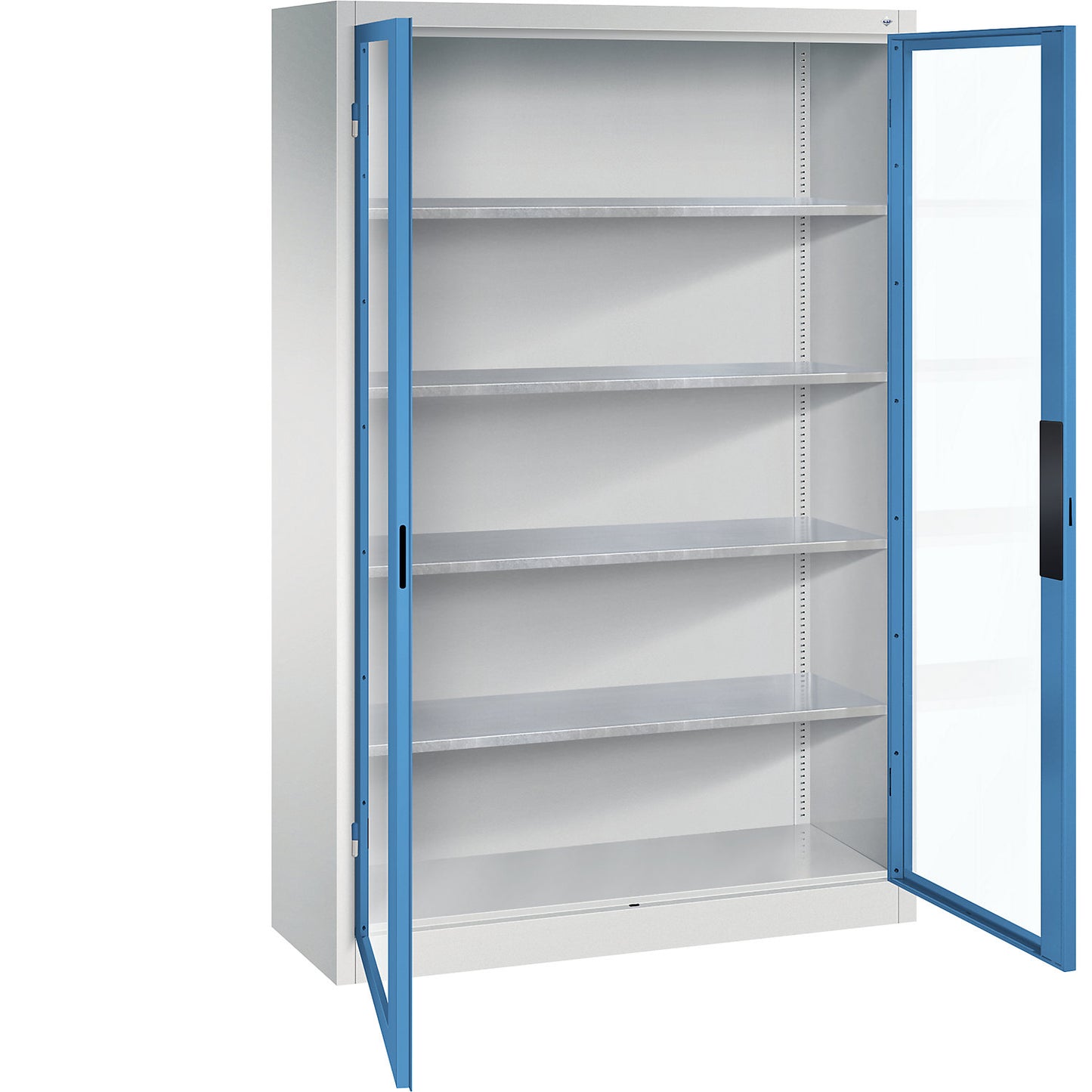 Vision panel double door cupboard, HxWxD 1950 x 1200 x 400 mm, 4 shelves, light grey / light blue.