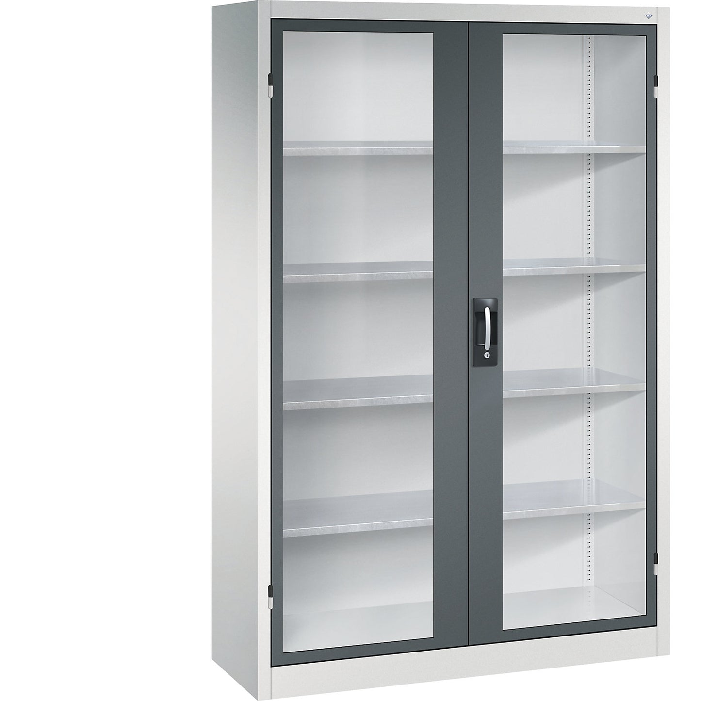 Vision panel double door cupboard, HxWxD 1950 x 1200 x 400 mm, 4 shelves, light grey / charcoal.