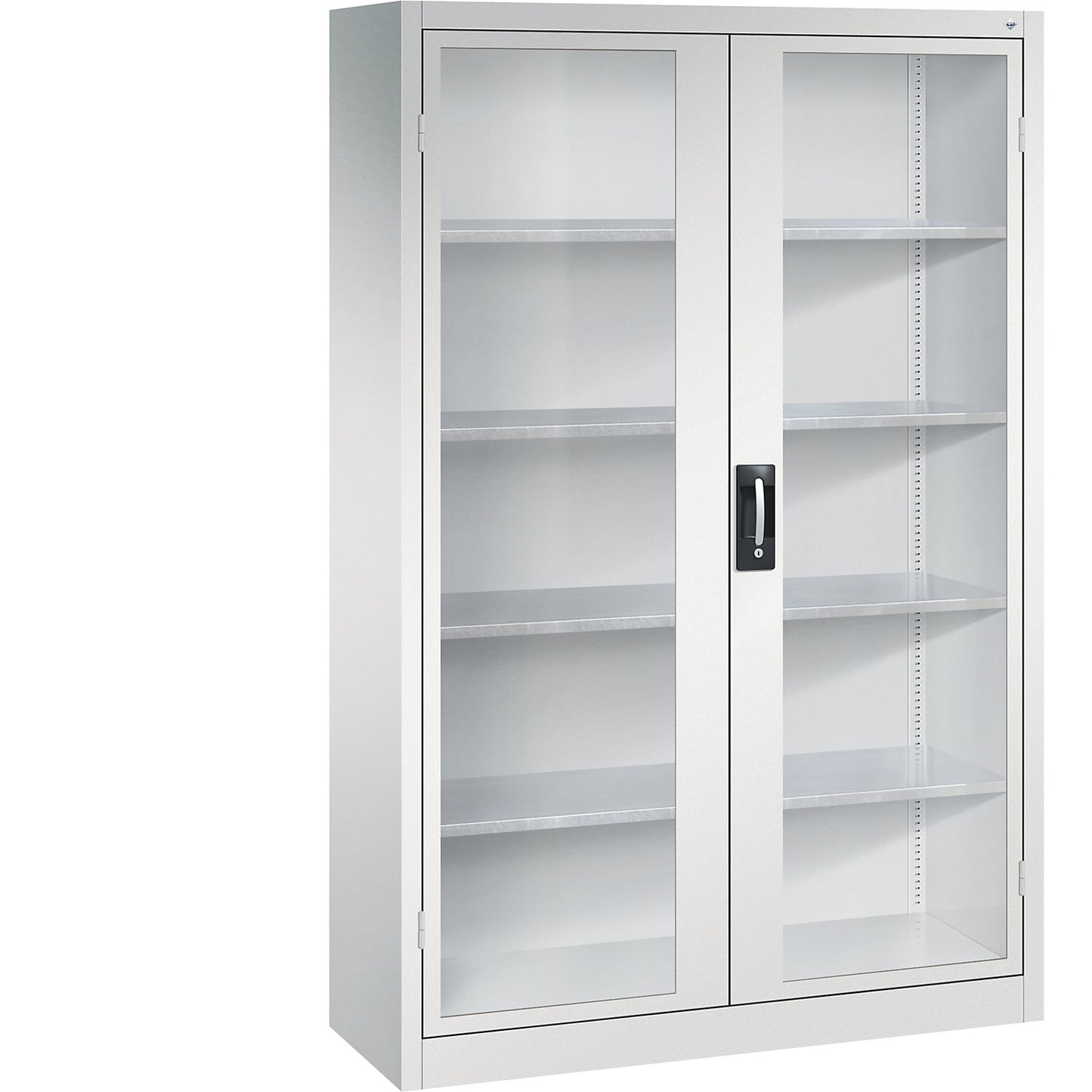 Vision panel double door cupboard, HxWxD 1950 x 1200 x 400 mm, 4 shelves, light grey / light grey.