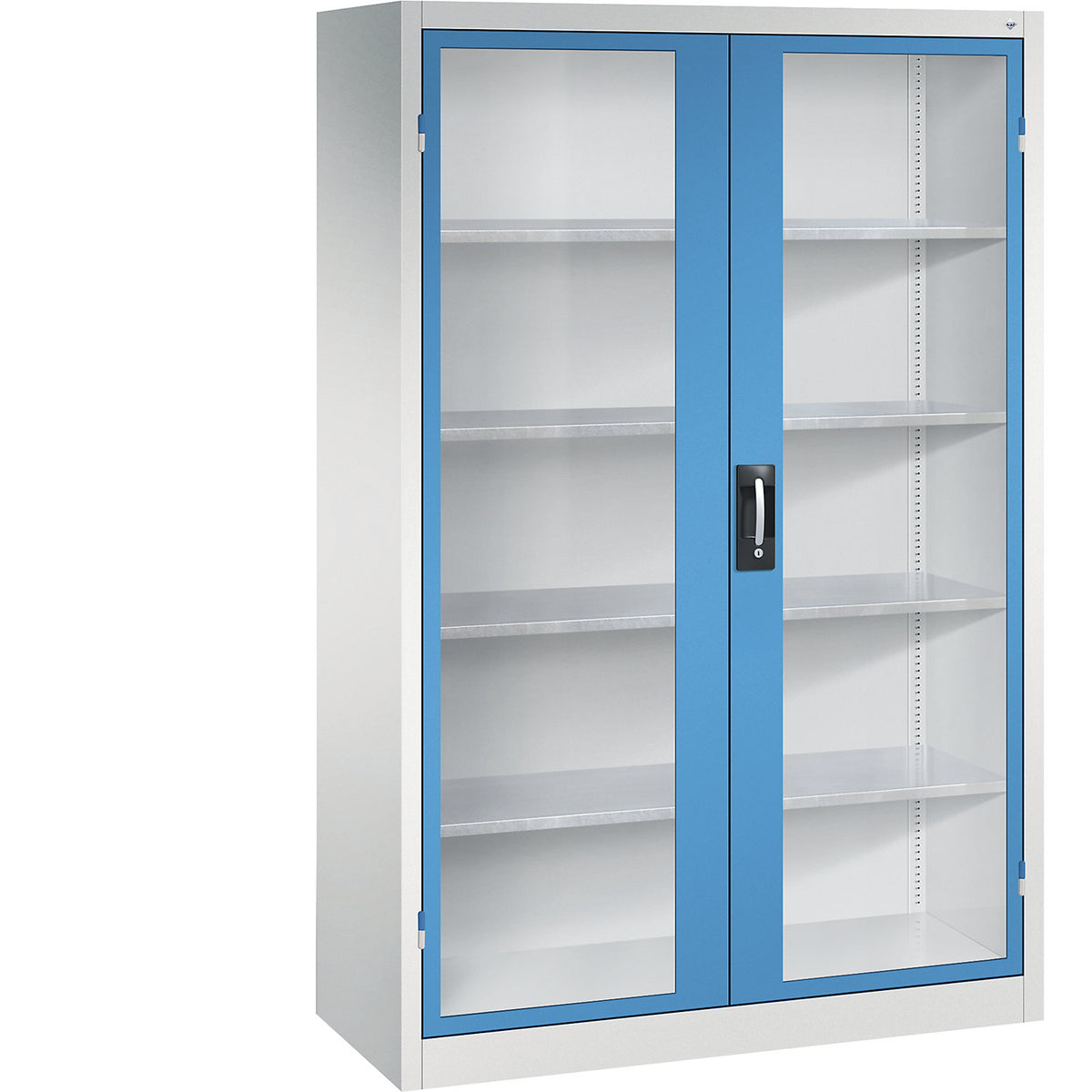 Vision panel double door cupboard, HxWxD 1950 x 1200 x 500 mm, 4 shelves, light grey / light blue.