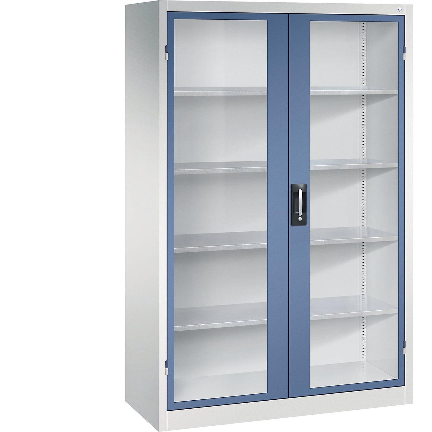 Vision panel double door cupboard, HxWxD 1950 x 1200 x 500 mm, 4 shelves, light grey / distant blue.