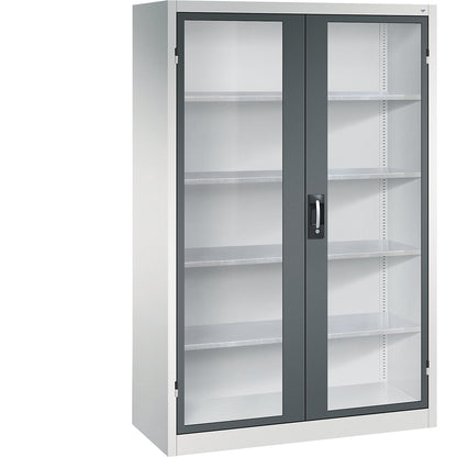 Vision panel double door cupboard, HxWxD 1950 x 1200 x 500 mm, 4 shelves, light grey / charcoal.