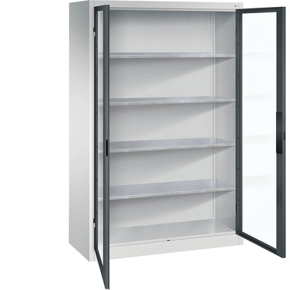 Vision panel double door cupboard, HxWxD 1950 x 1200 x 500 mm, 4 shelves, light grey / charcoal.