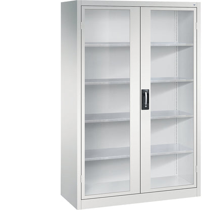 Vision panel double door cupboard, HxWxD 1950 x 1200 x 500 mm, 4 shelves, light grey / light grey.