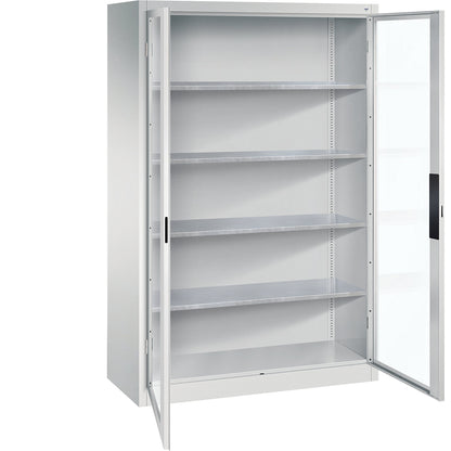 Vision panel double door cupboard, HxWxD 1950 x 1200 x 500 mm, 4 shelves, light grey / light grey.