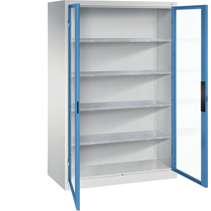 Vision panel double door cupboard, HxWxD 1950 x 1200 x 600 mm, 4 shelves, light grey / light blue.