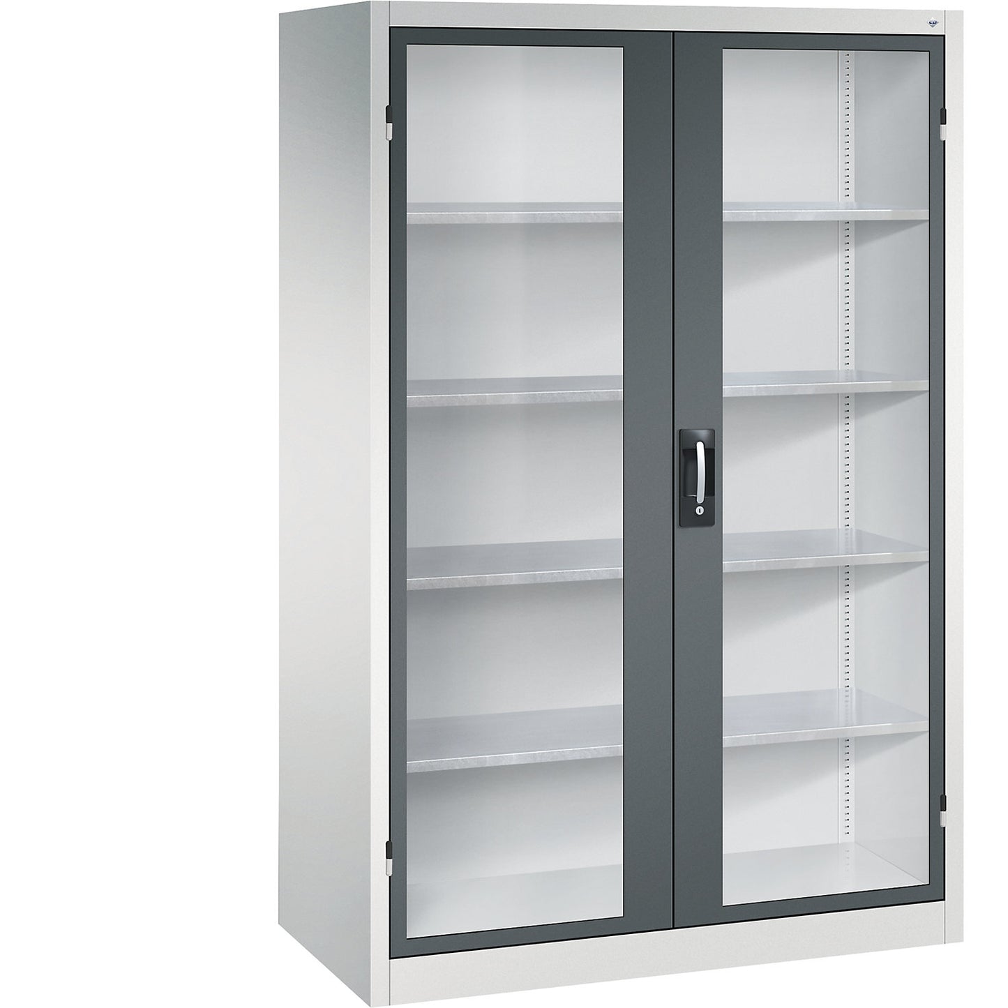 Vision panel double door cupboard, HxWxD 1950 x 1200 x 600 mm, 4 shelves, light grey / charcoal.