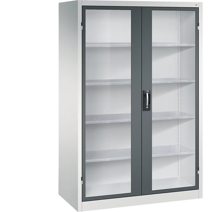 Vision panel double door cupboard, HxWxD 1950 x 1200 x 600 mm, 4 shelves, light grey / charcoal.