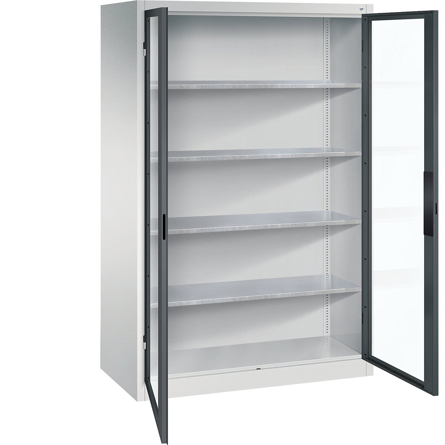 Vision panel double door cupboard, HxWxD 1950 x 1200 x 600 mm, 4 shelves, light grey / charcoal.