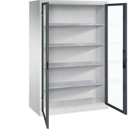 Vision panel double door cupboard, HxWxD 1950 x 1200 x 600 mm, 4 shelves, light grey / charcoal.