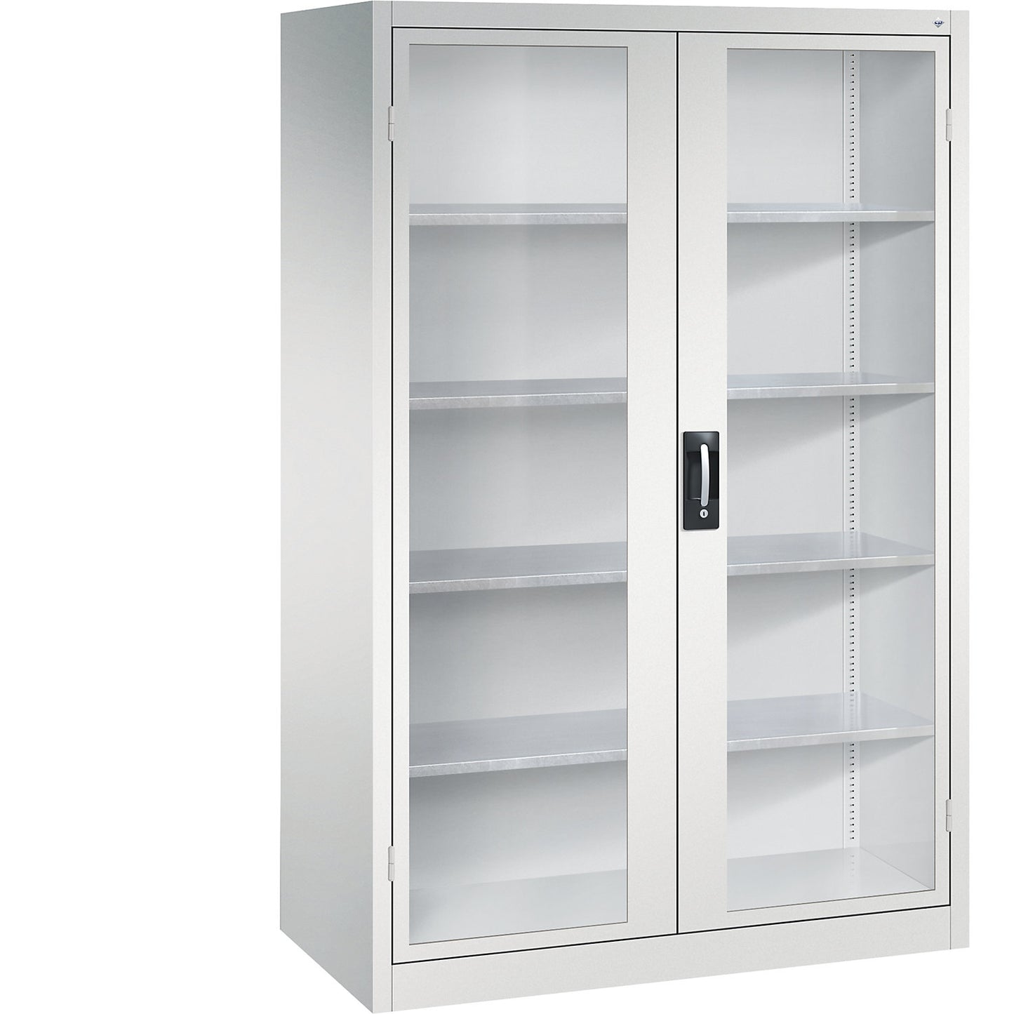 Vision panel double door cupboard, HxWxD 1950 x 1200 x 600 mm, 4 shelves, light grey / light grey.