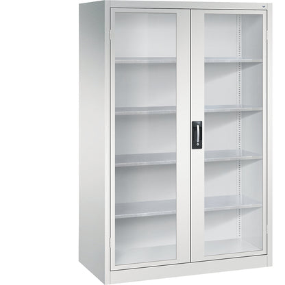 Vision panel double door cupboard, HxWxD 1950 x 1200 x 600 mm, 4 shelves, light grey / light grey.