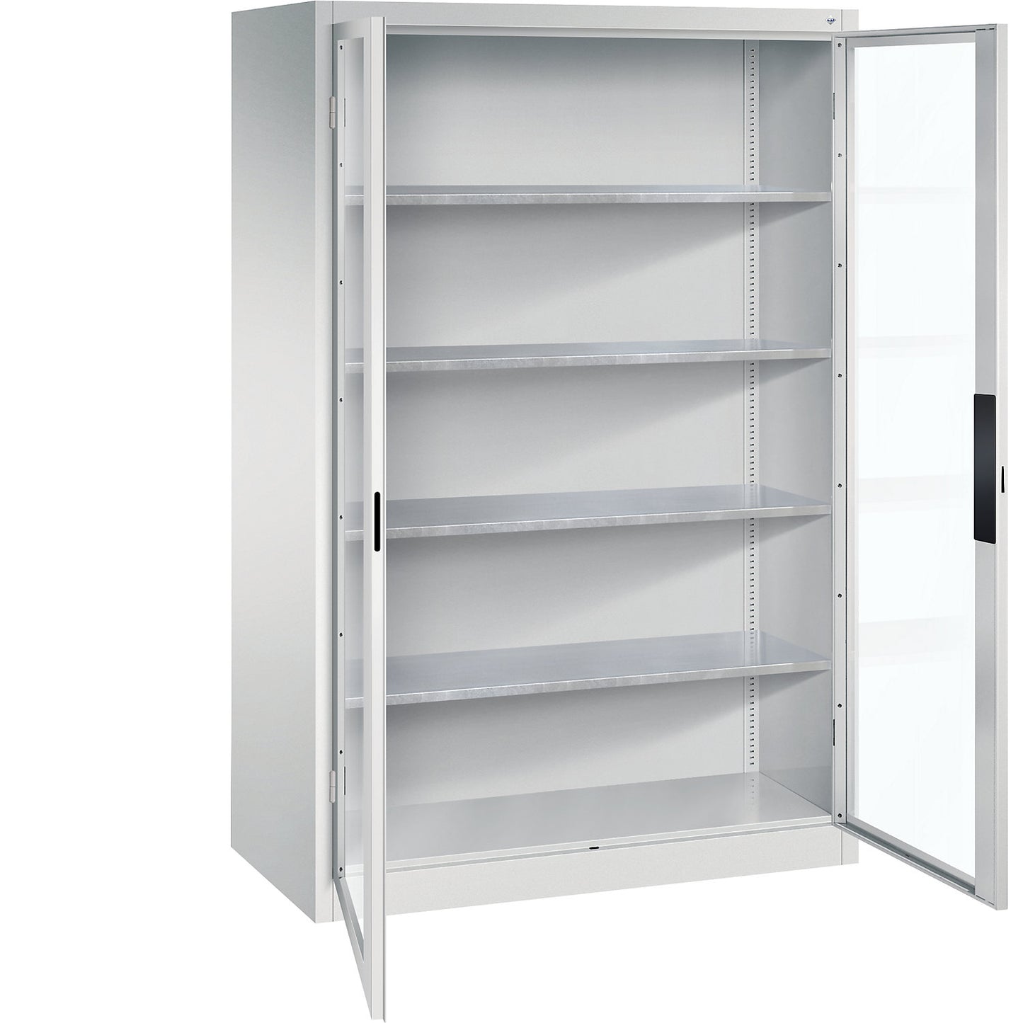 Vision panel double door cupboard, HxWxD 1950 x 1200 x 600 mm, 4 shelves, light grey / light grey.