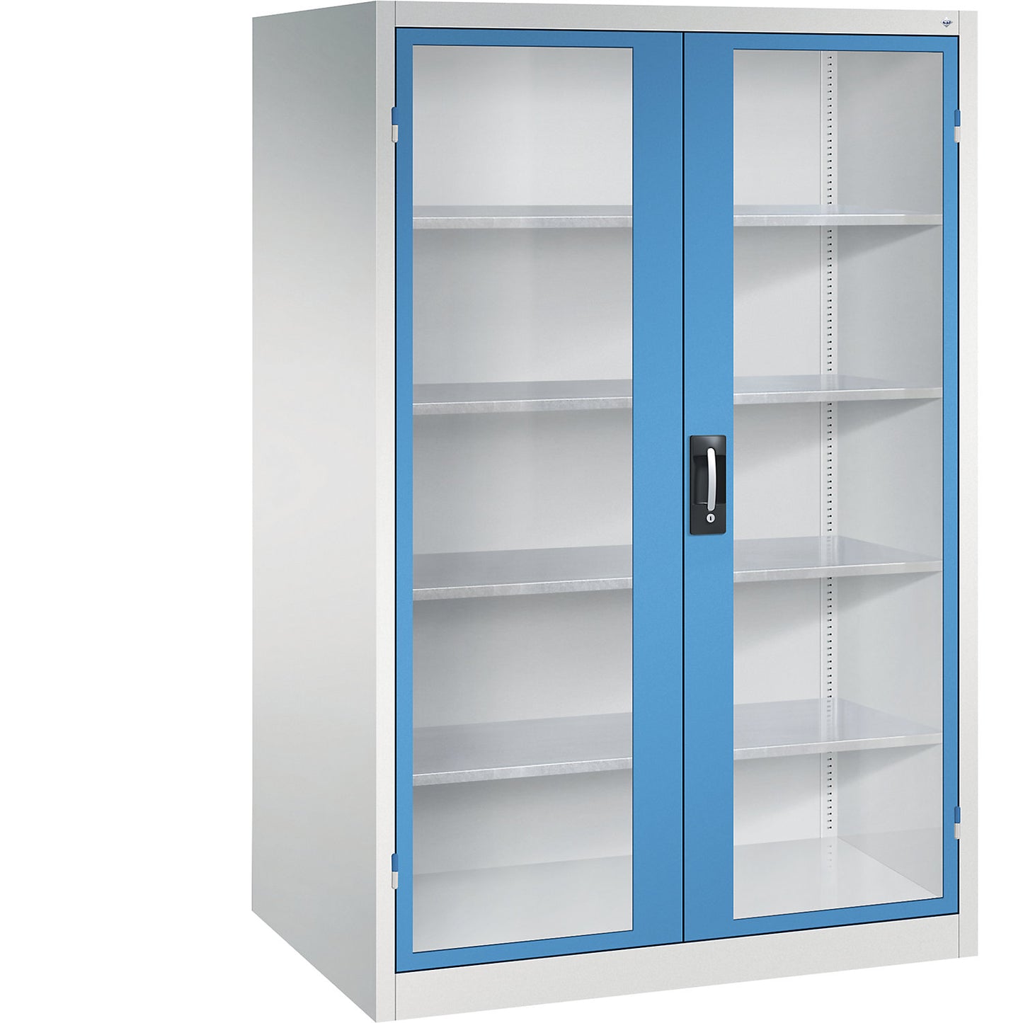 Vision panel double door cupboard, HxWxD 1950 x 1200 x 800 mm, 4 shelves, light grey / light blue.