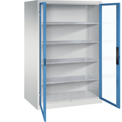 Vision panel double door cupboard, HxWxD 1950 x 1200 x 800 mm, 4 shelves, light grey / light blue.