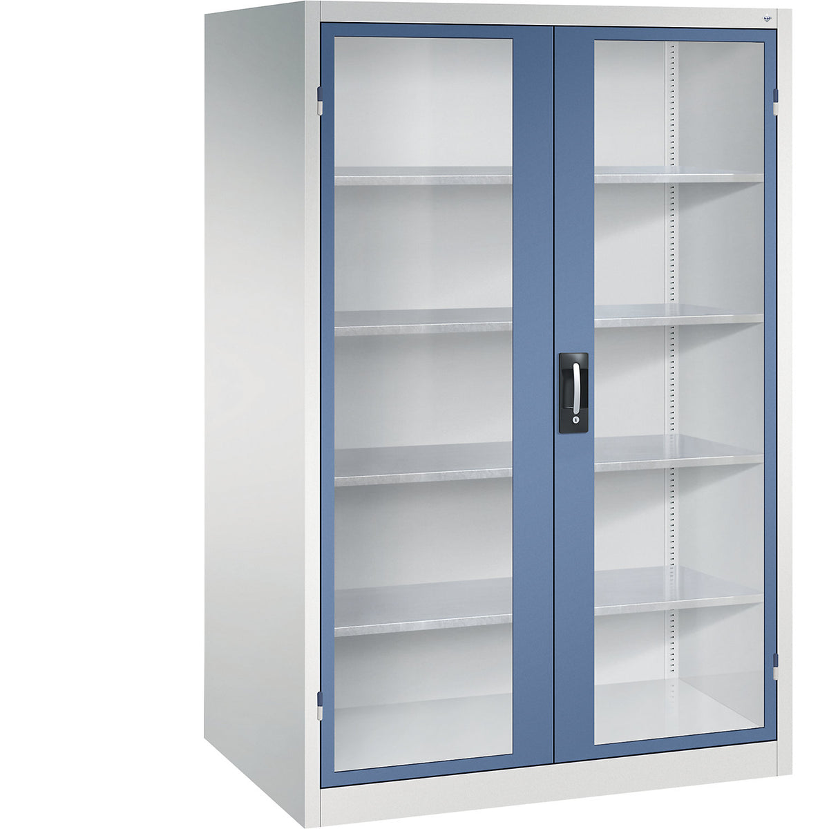 Vision panel double door cupboard, HxWxD 1950 x 1200 x 800 mm, 4 shelves, light grey / distant blue.