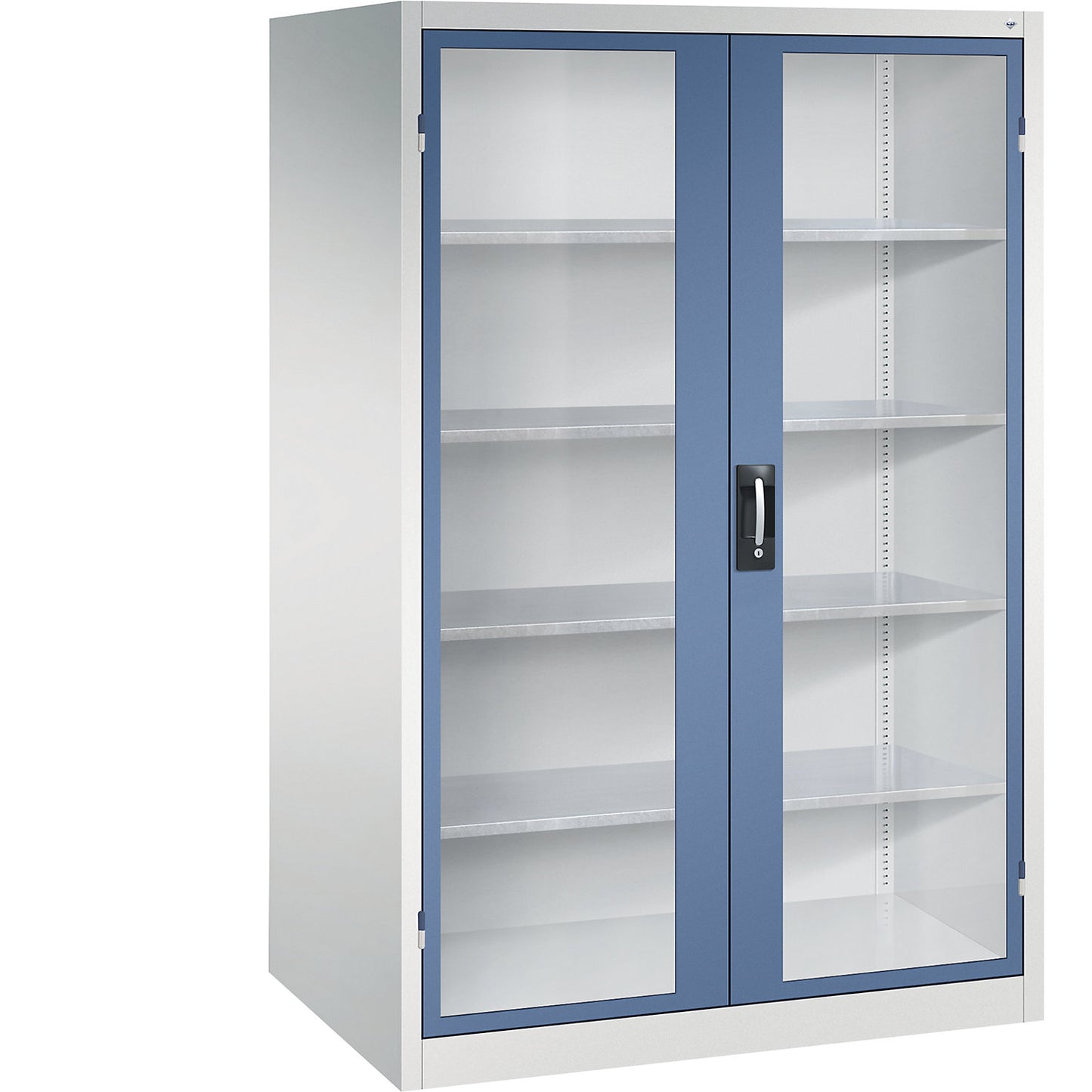 Vision panel double door cupboard, HxWxD 1950 x 1200 x 800 mm, 4 shelves, light grey / distant blue.