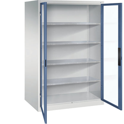 Vision panel double door cupboard, HxWxD 1950 x 1200 x 800 mm, 4 shelves, light grey / distant blue.