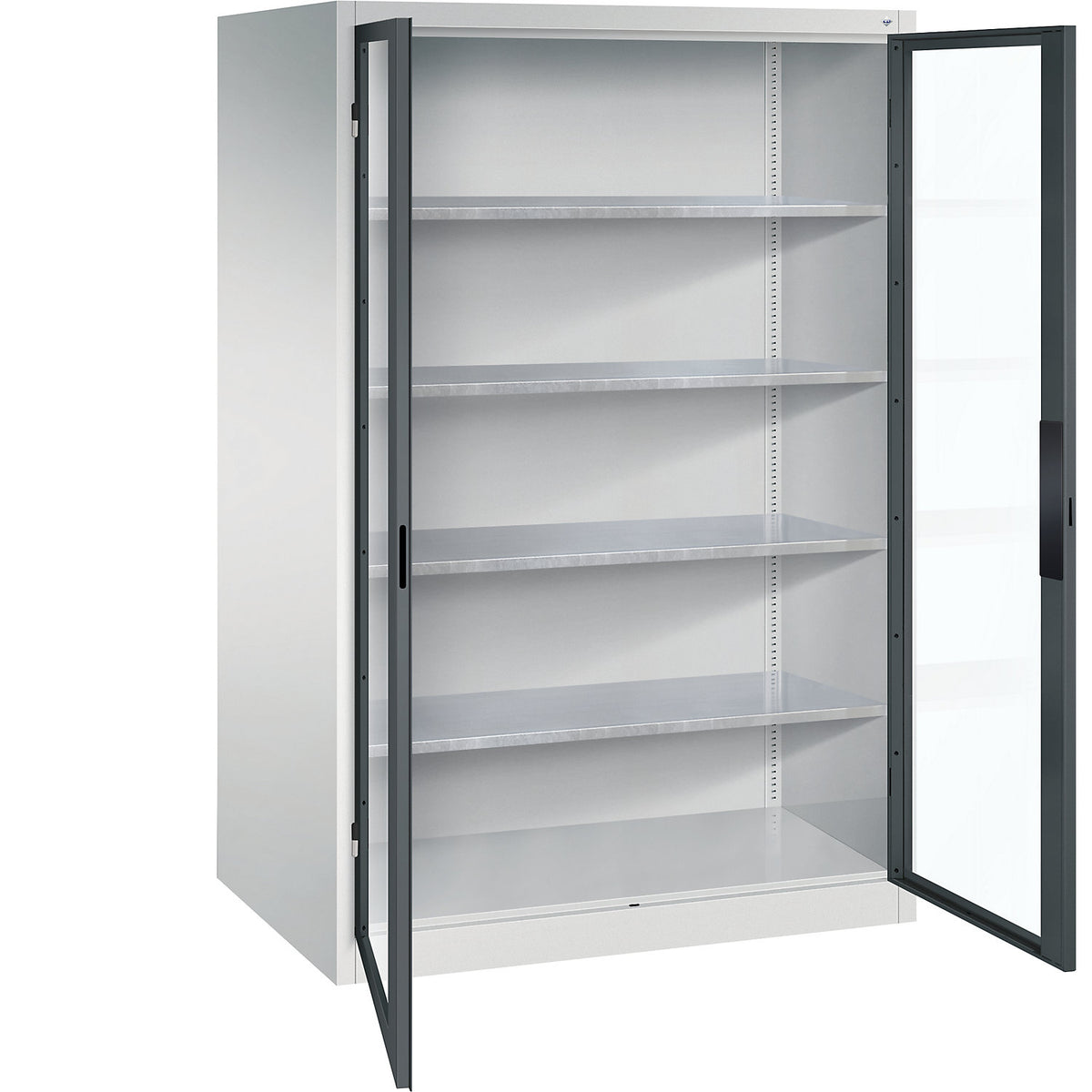 Vision panel double door cupboard, HxWxD 1950 x 1200 x 800 mm, 4 shelves, light grey / charcoal.