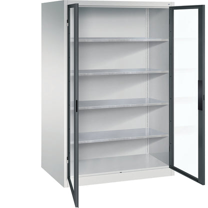 Vision panel double door cupboard, HxWxD 1950 x 1200 x 800 mm, 4 shelves, light grey / charcoal.