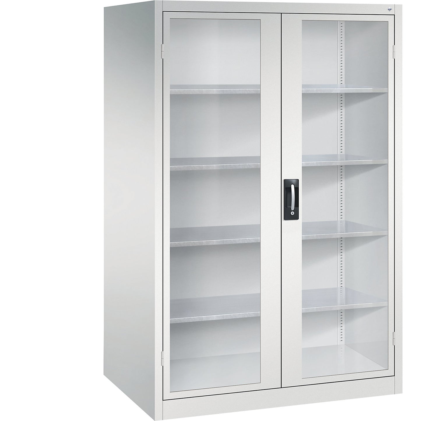 Vision panel double door cupboard, HxWxD 1950 x 1200 x 800 mm, 4 shelves, light grey / light grey.