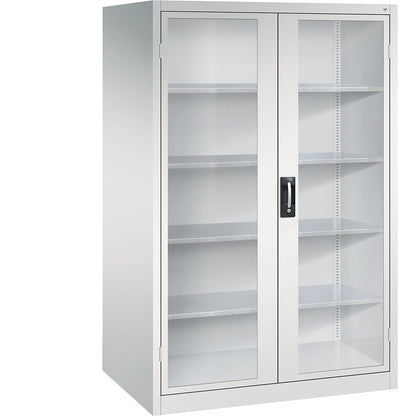 Vision panel double door cupboard, HxWxD 1950 x 1200 x 800 mm, 4 shelves, light grey / light grey.