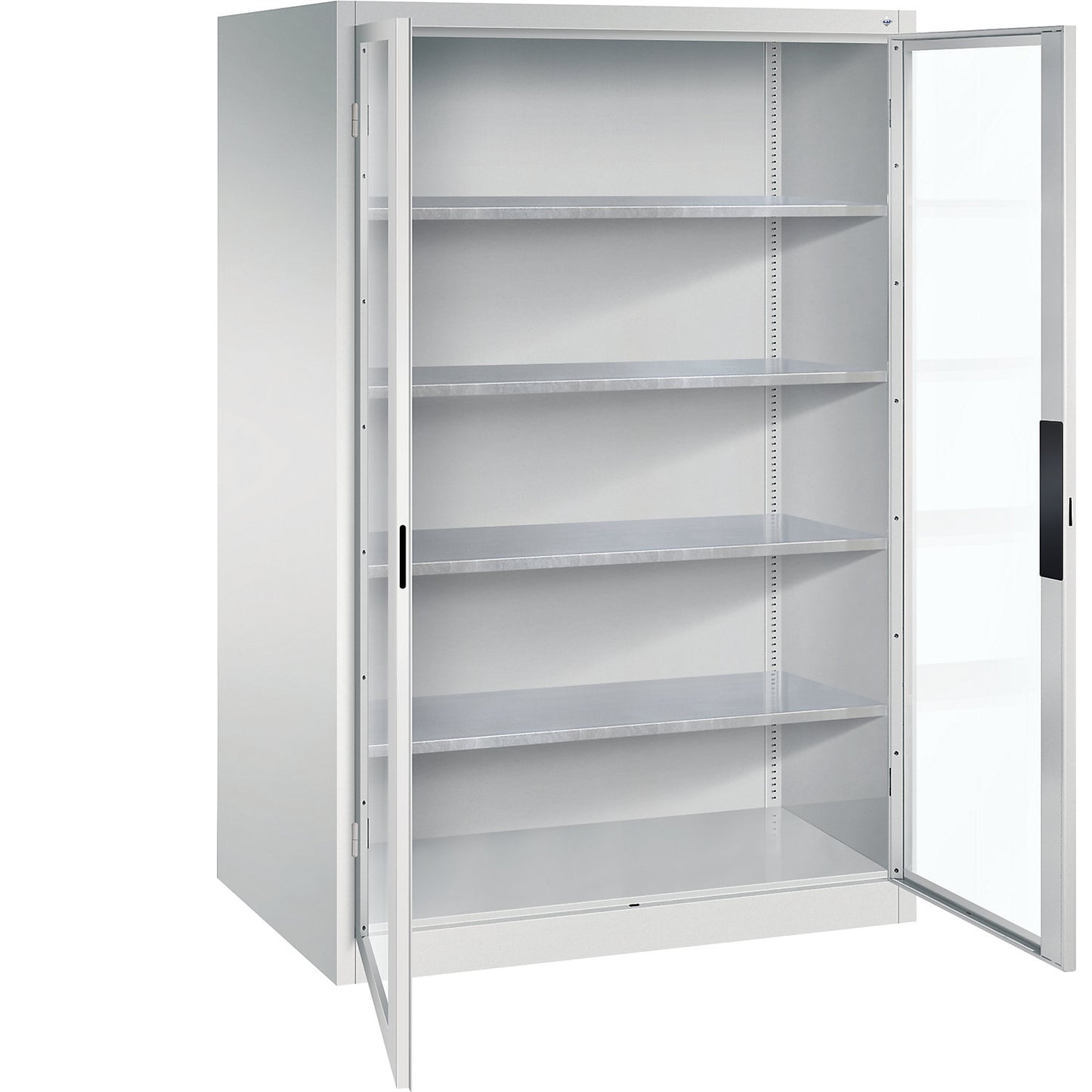 Vision panel double door cupboard, HxWxD 1950 x 1200 x 800 mm, 4 shelves, light grey / light grey.