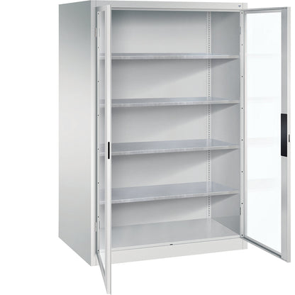 Vision panel double door cupboard, HxWxD 1950 x 1200 x 800 mm, 4 shelves, light grey / light grey.