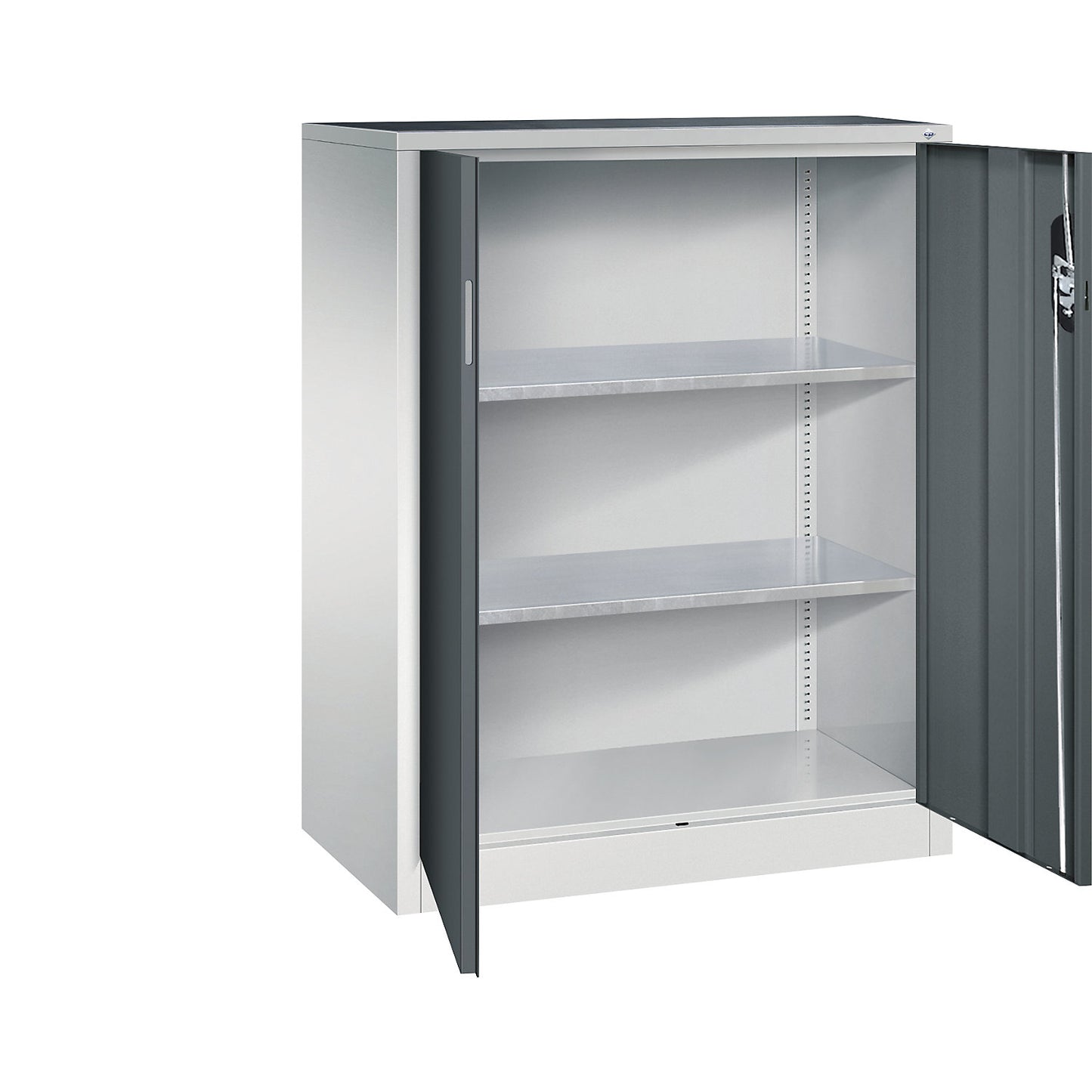 Workshop side cupboard with hinged doors, HxWxD 1200 x 930 x 500 mm, light grey / charcoal.