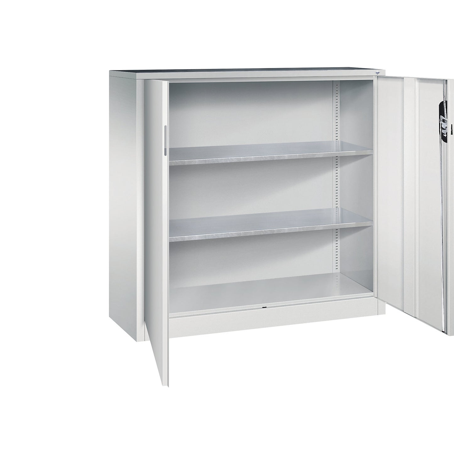 Workshop side cupboard with hinged doors, HxWxD 1200 x 1200 x 400 mm, light grey / light grey.