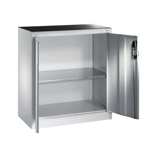 Workshop side cupboard with hinged doors, width x depth 930 x 400 mm, light grey / light grey.