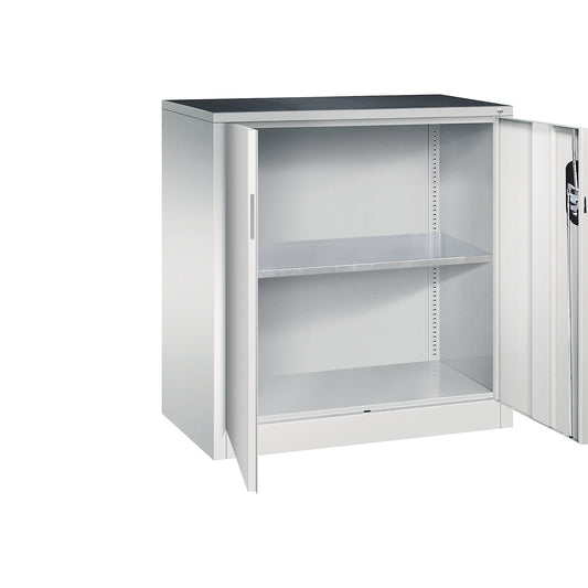Workshop side cupboard with hinged doors, width x depth 930 x 500 mm, light grey / light grey.