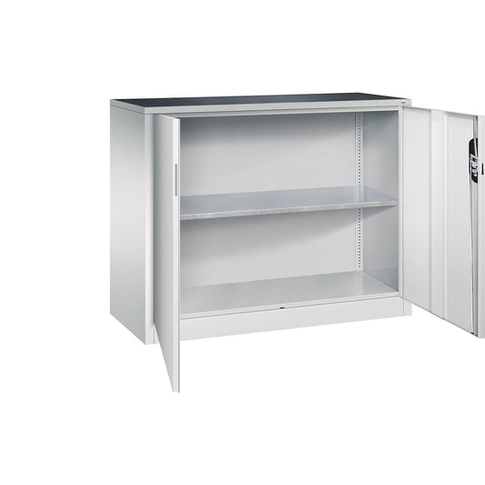 Workshop side cupboard with hinged doors, width x depth 1200 x 500 mm, light grey / light grey.