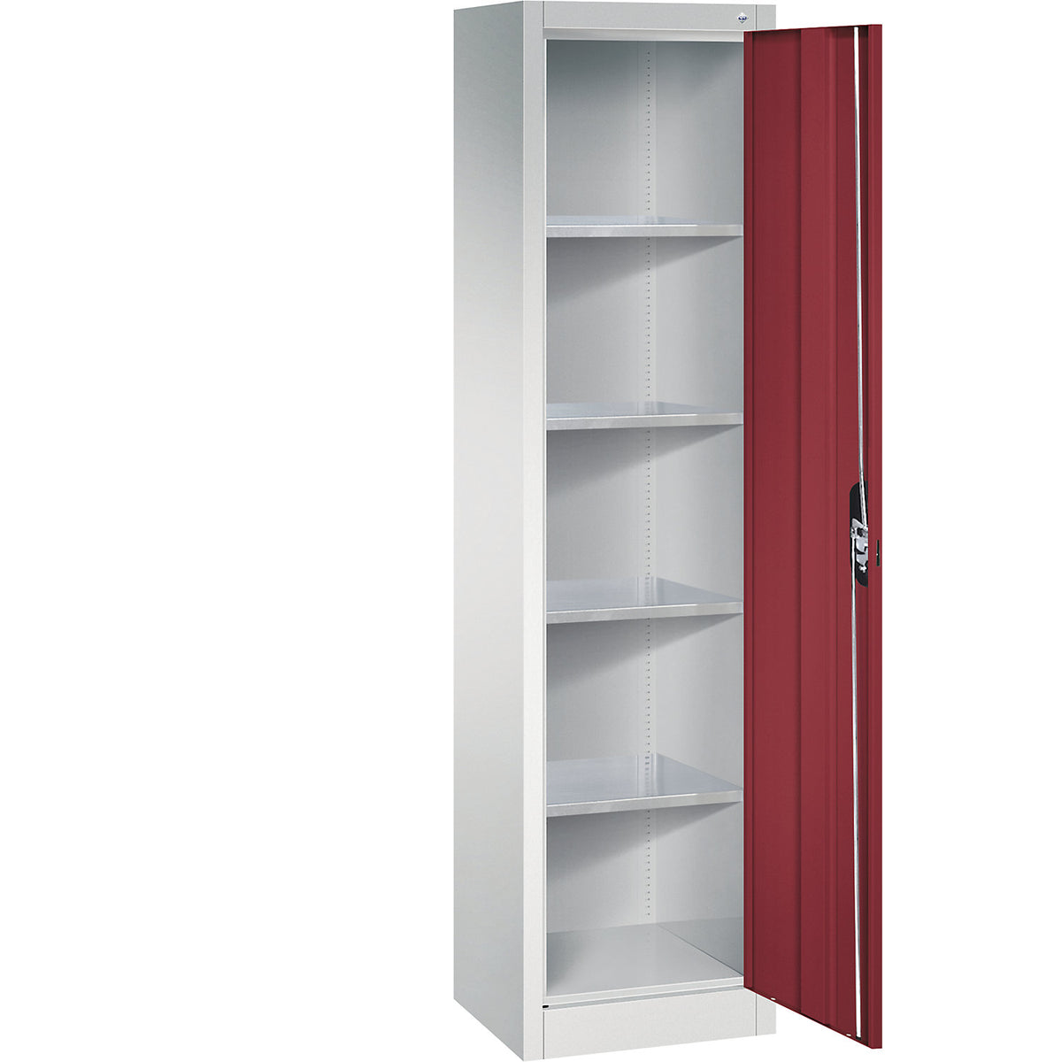 Workshop double door cupboard, HxWxD 1950 x 502 x 400 mm, light grey / ruby red.