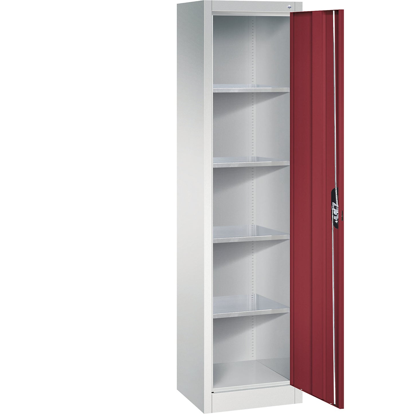 Workshop double door cupboard, HxWxD 1950 x 502 x 400 mm, light grey / ruby red.
