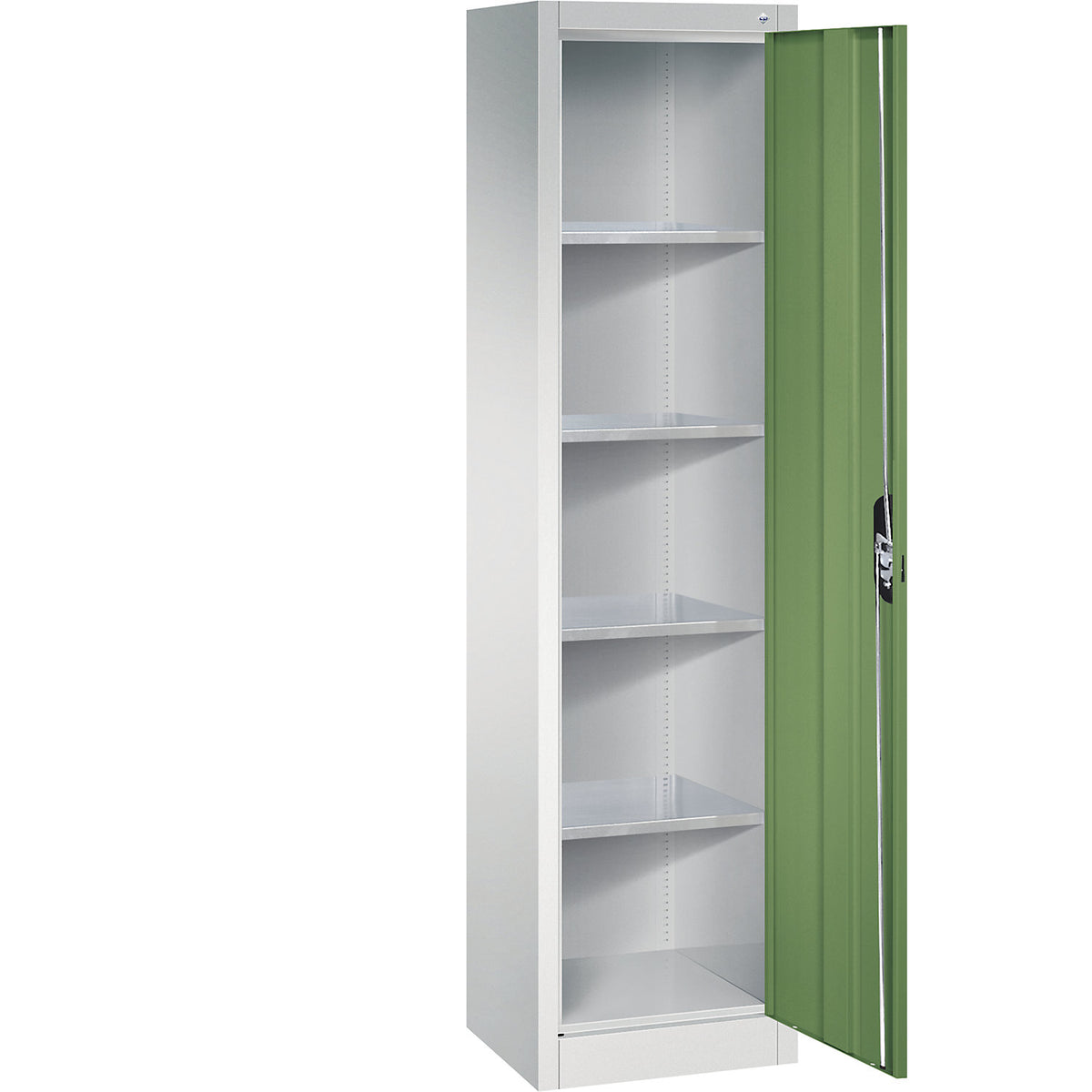 Workshop double door cupboard, HxWxD 1950 x 502 x 400 mm, light grey / reseda green.