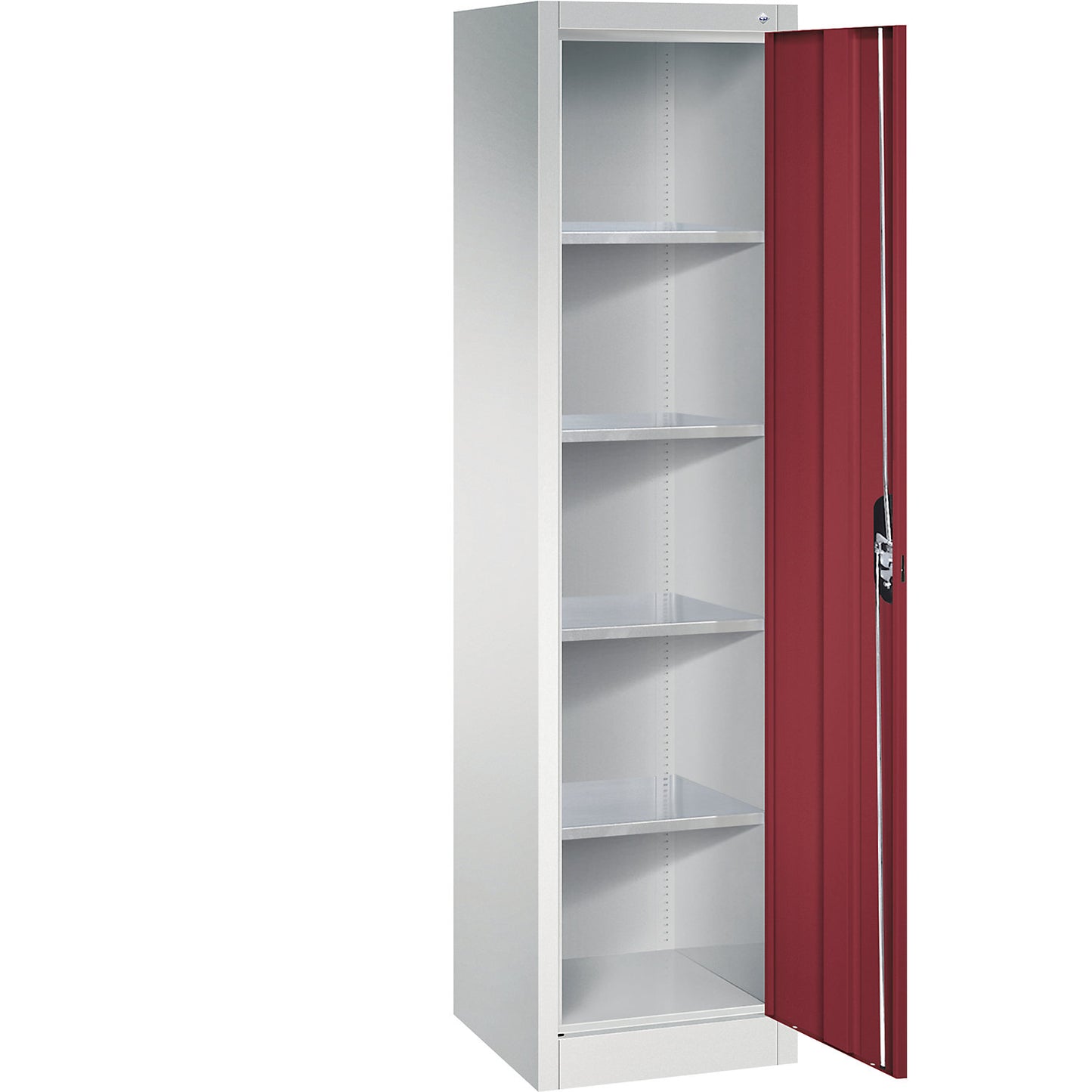 Workshop double door cupboard, HxWxD 1950 x 502 x 500 mm, light grey / ruby red.