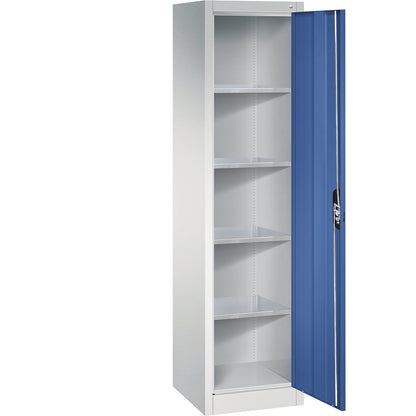 Workshop double door cupboard, HxWxD 1950 x 502 x 500 mm, light grey / gentian blue.