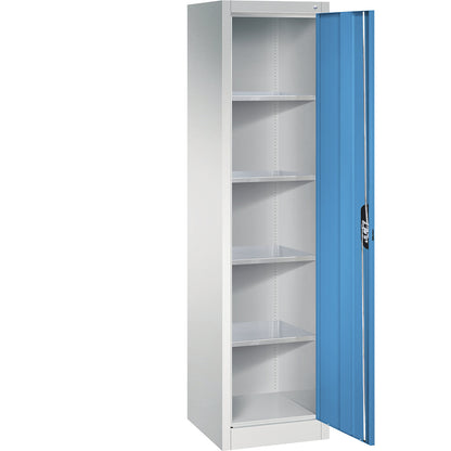 Workshop double door cupboard, HxWxD 1950 x 502 x 500 mm, light grey / light blue.