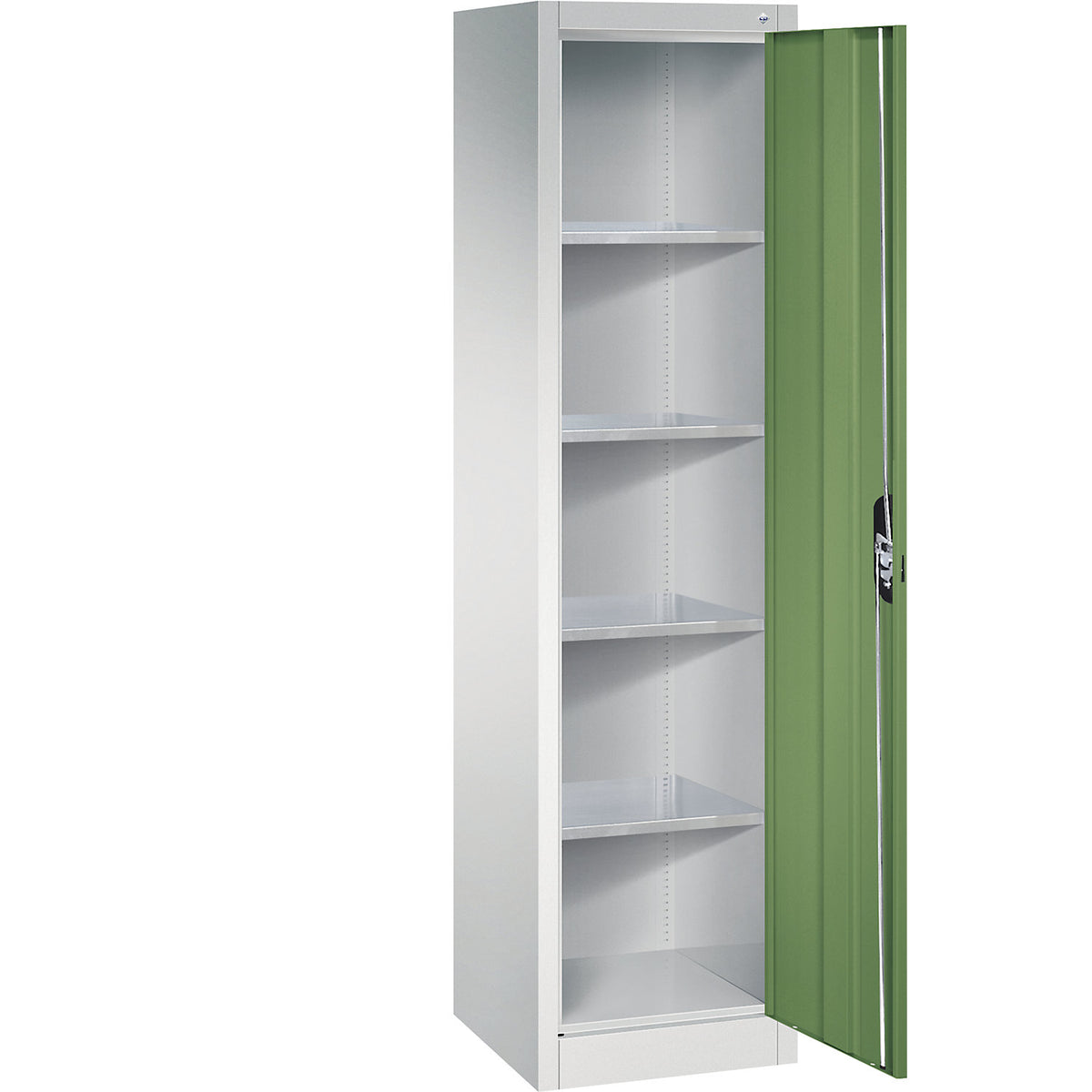 Workshop double door cupboard, HxWxD 1950 x 502 x 500 mm, light grey / reseda green.