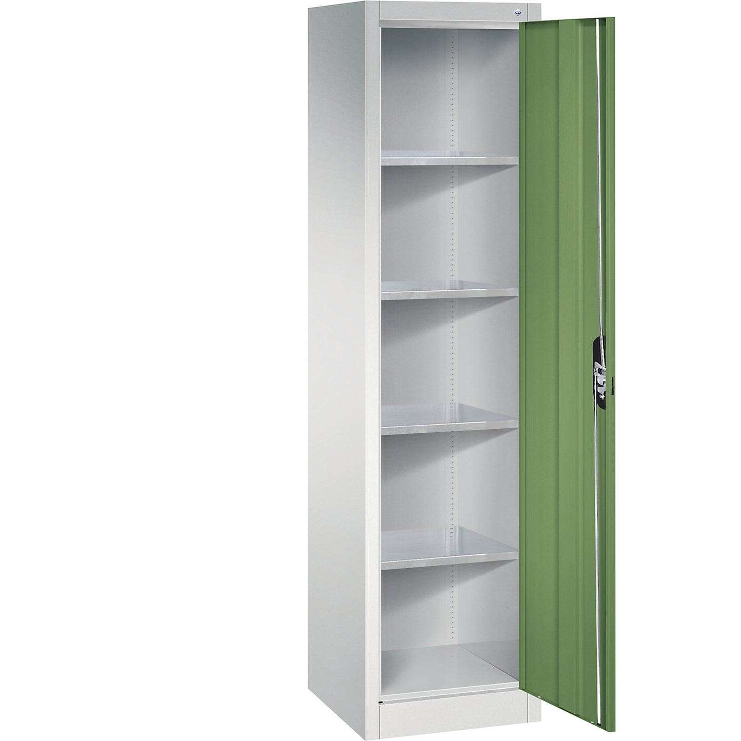 Workshop double door cupboard, HxWxD 1950 x 502 x 500 mm, light grey / reseda green.