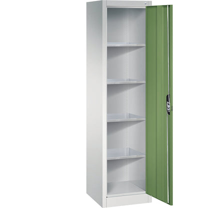 Workshop double door cupboard, HxWxD 1950 x 502 x 500 mm, light grey / reseda green.