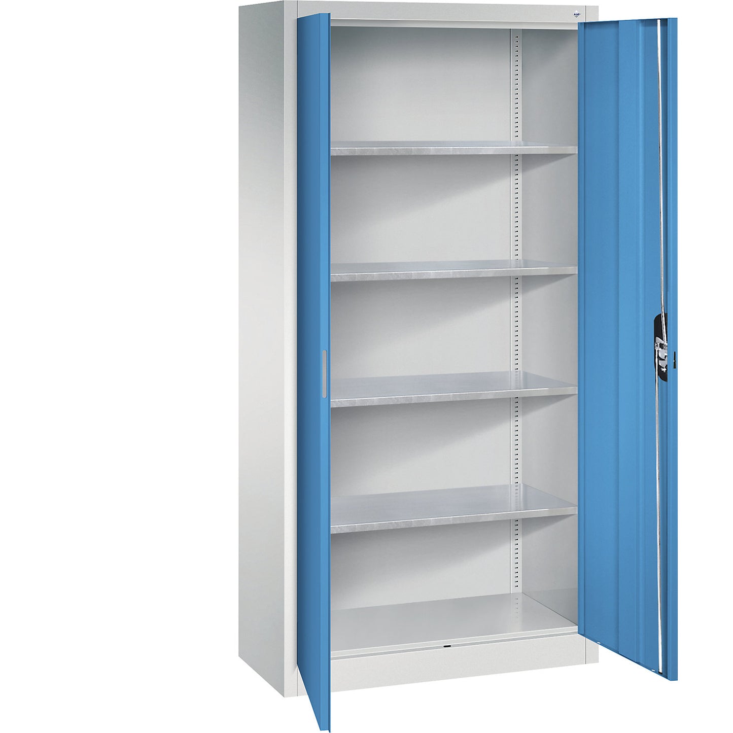 Workshop double door cupboard, HxWxD 1950 x 930 x 400 mm, light grey / light blue.