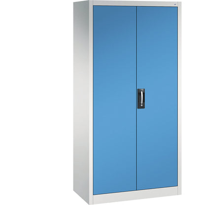 Workshop double door cupboard, HxWxD 1950 x 930 x 500 mm, light grey / light blue.