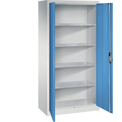 Workshop double door cupboard, HxWxD 1950 x 930 x 500 mm, light grey / light blue.