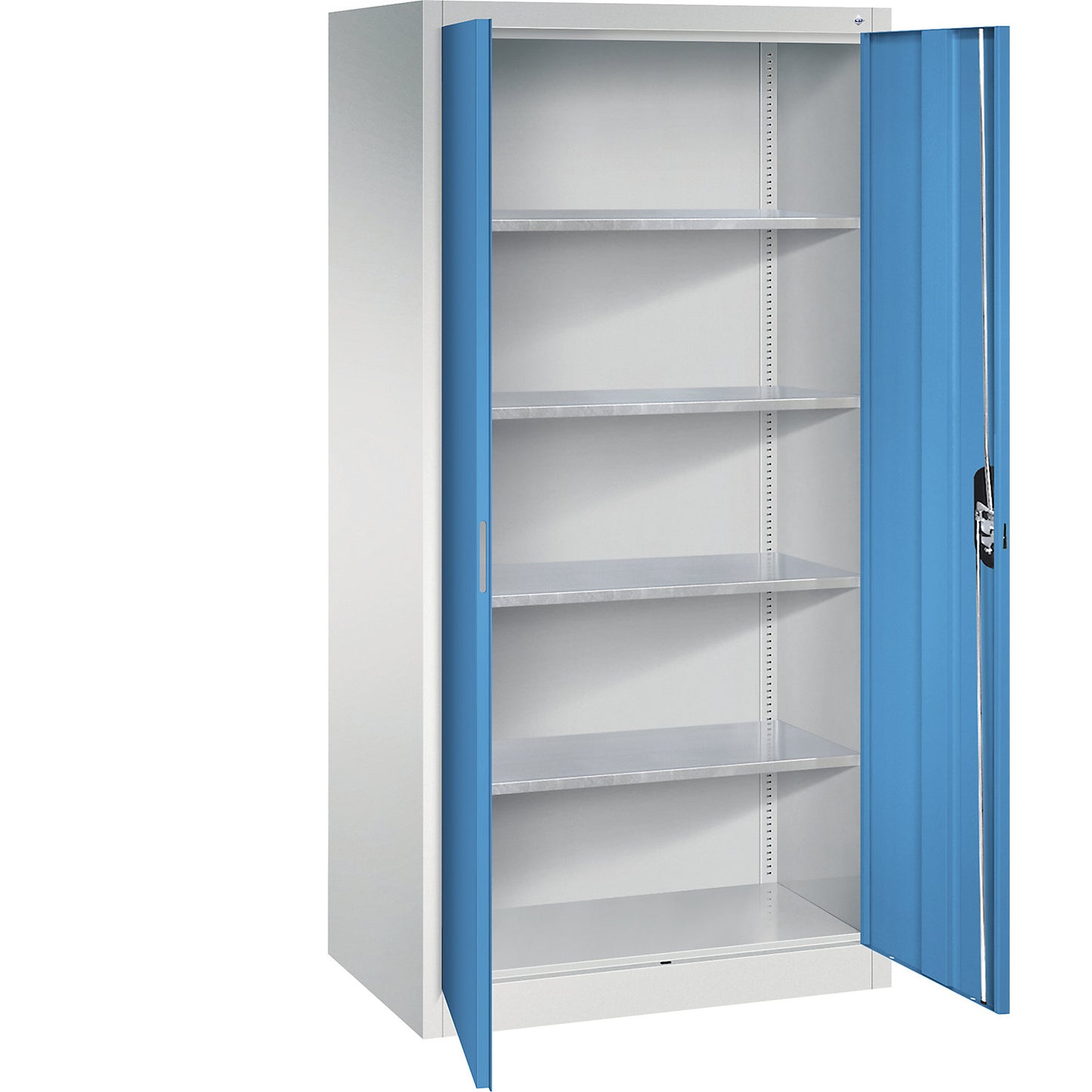 Workshop double door cupboard, HxWxD 1950 x 930 x 600 mm, light grey / light blue.