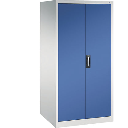 Workshop double door cupboard, HxWxD 1950 x 930 x 800 mm, light grey / gentian blue.