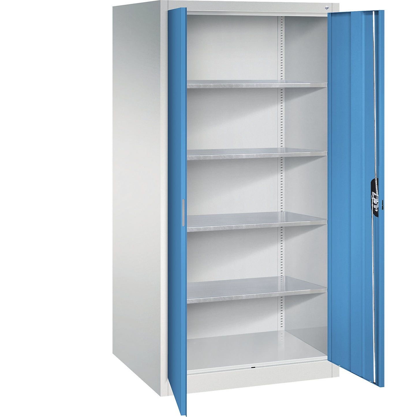 Workshop double door cupboard, HxWxD 1950 x 930 x 800 mm, light grey / light blue.